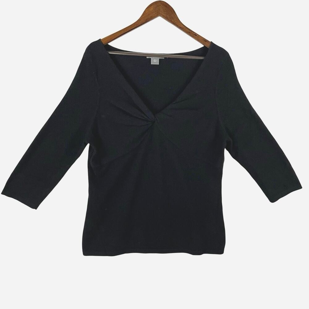 Ann Taylor Cashmere Womens Twist Front Babydoll Pullover Sweater XL Black EUC